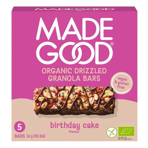 Made Good Chocolate Drizzled Granola Bars Birthday Cake Flavour 5 stuks - Glutenvrij Made Good Chocolate Drizzled Granola Bars Birthday Cake Flavour 5 stuks - Glutenvrij
