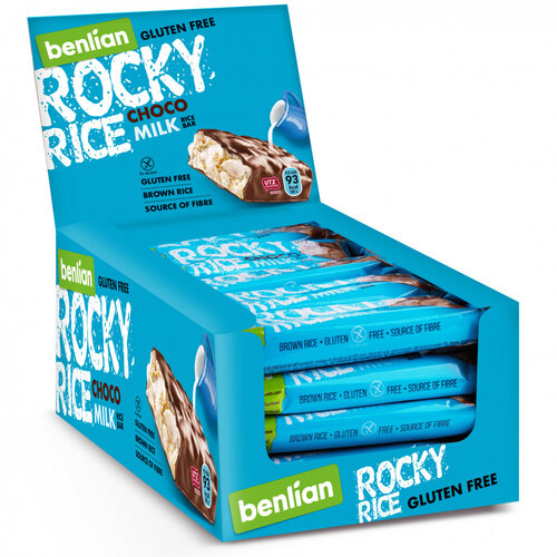 Benlian Rocky Rice Choco Milk Bar Doos 20 stuks - Glutenvrij Benlian Rocky Rice Choco Milk Bar Doos 20 stuks - Glutenvrij