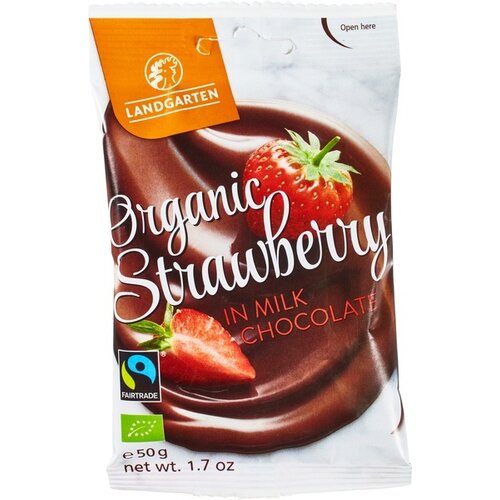 Landgarten Aardbeien in melkchocolade 50 gram - Glutenvrij Landgarten Aardbeien in melkchocolade 50 gram - Glutenvrij