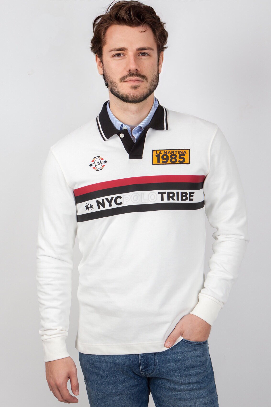 polo shirt and sweatshirt