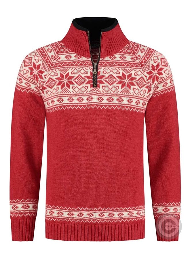 Noorse pullover in Setesdals-design van 100% zuivere wol, rood