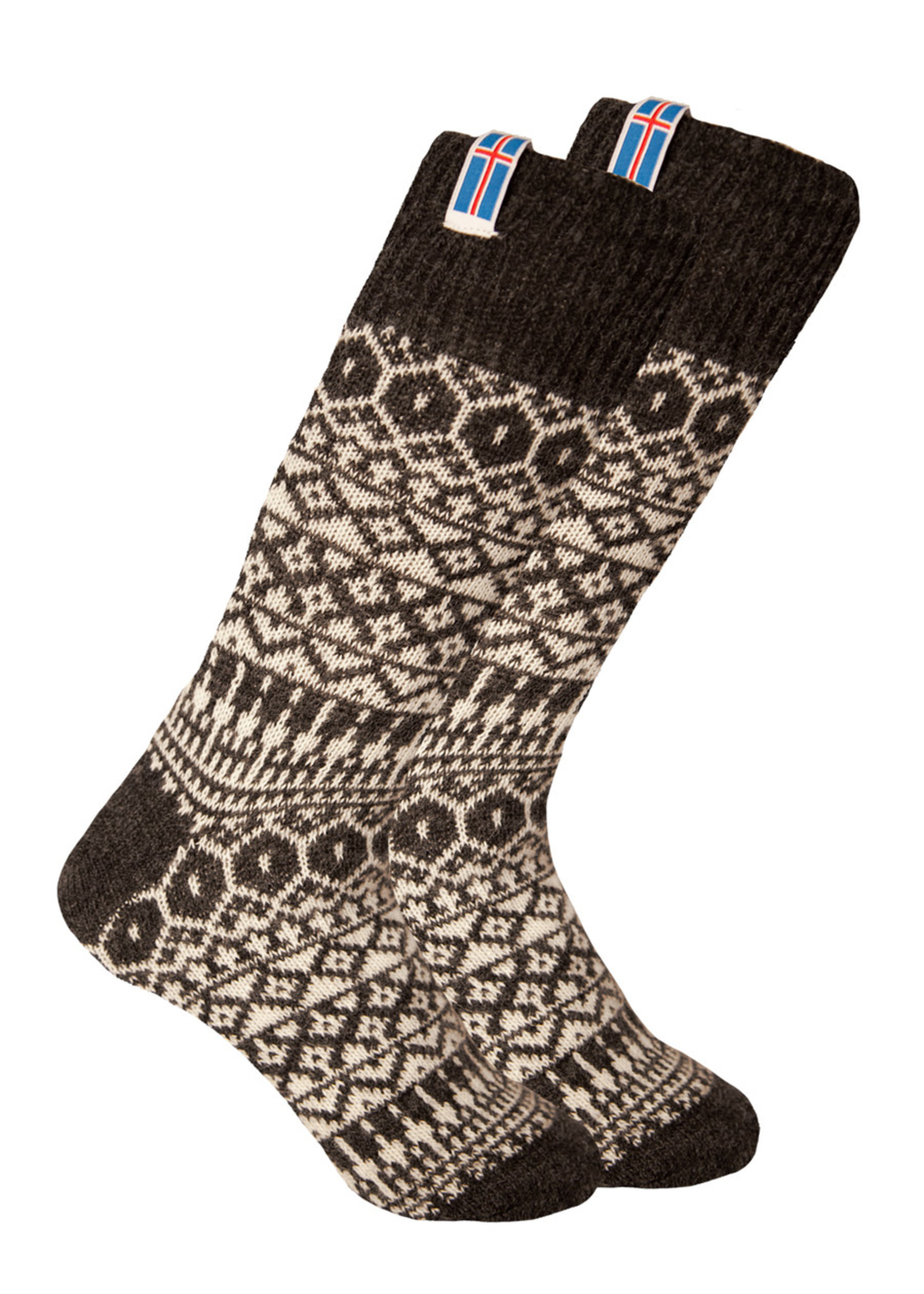Norfinde Noorse wollen sokken met een kleine geweven Ålandvlag, donkergrijs