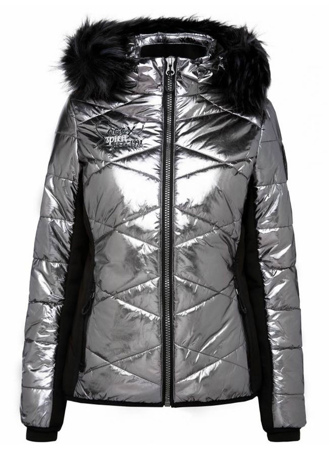 Padded jacket in ski design with a metallic look