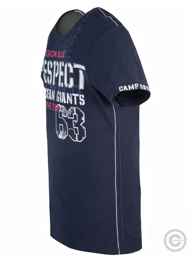 Camp David ® T-shirt gemaakt van vlam garen "Mission Blue" Navy