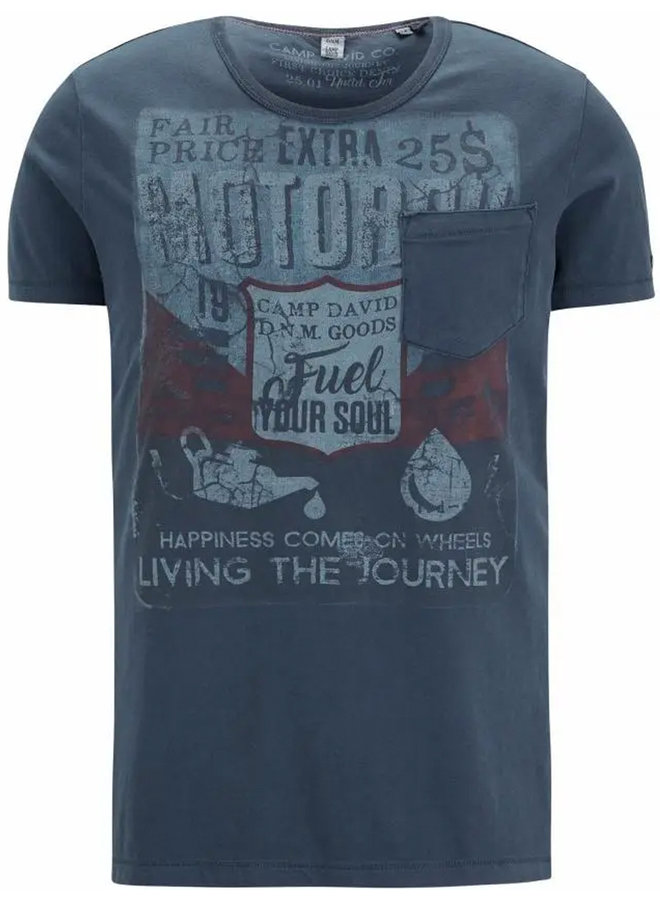 T-shirt Camp David ® avec imprimé vintage et poche, bleu foncé