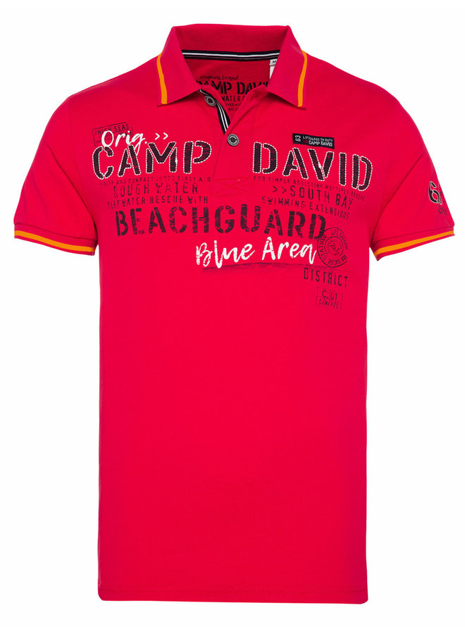 Camp David, polo met logoprints en tricot kraag