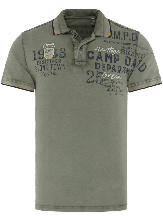 Camp David, piqué poloshirt met een gebruikte wassing