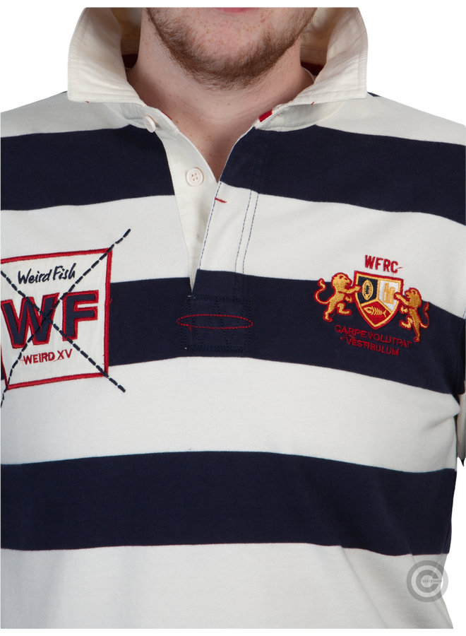 Chemise de rugby rayée en coton bio Weirdfish, bleu marine