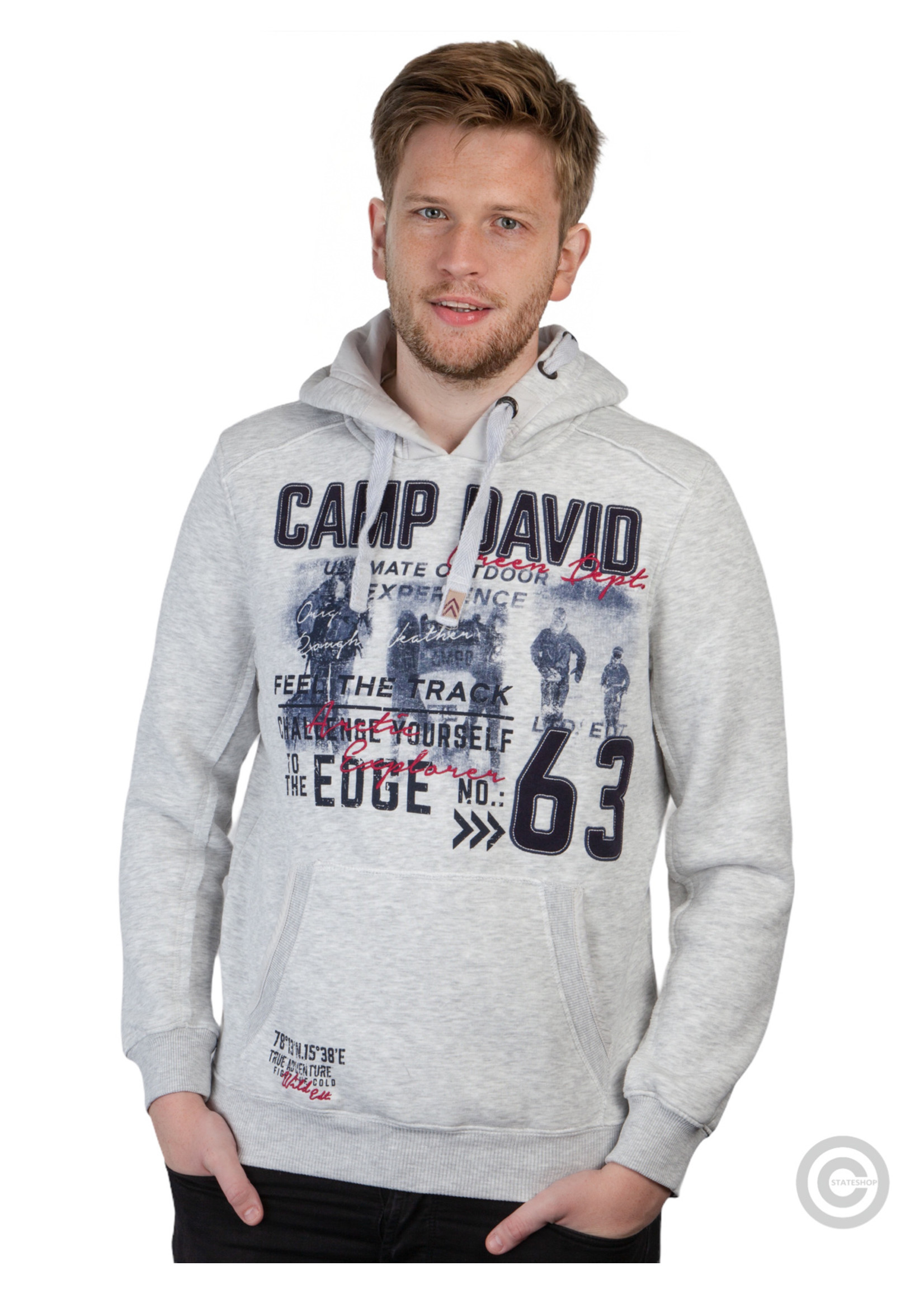 Camp David  Camp David, meliertes weißes Hoodie-Sweatshirt mit Fotodruck