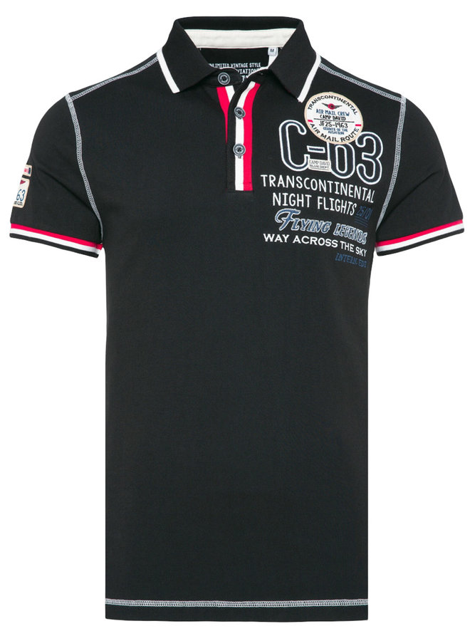 Short-sleeved polo with artwork and contrasting stitching, black