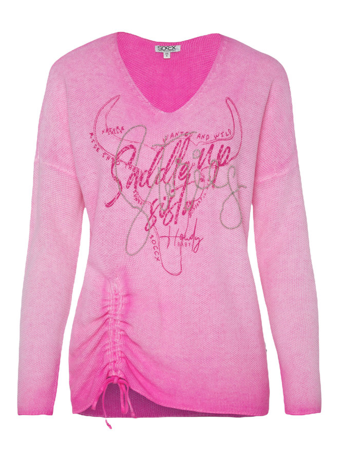 Soccx ® sweater with pearl pattern, artwork and pleats