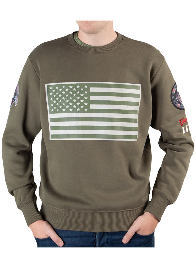 Top Gun Sweatshirt round neck "US Flag" Army