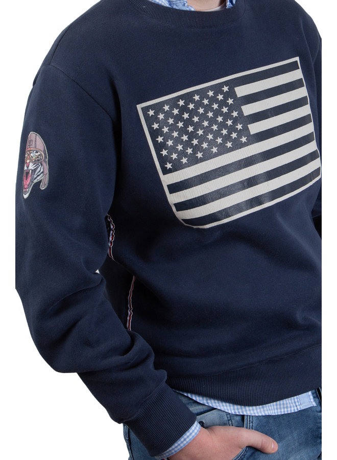 Top Gun Crew Neck Sweatshirt "US Flag" Bleu Foncé