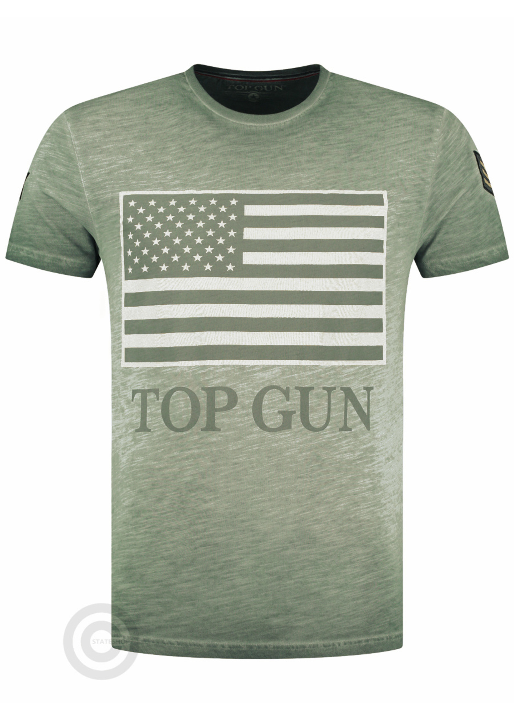 Top Gun Top Gun T-Shirt, Round Neck Cotton "US Vintage Flag" Army