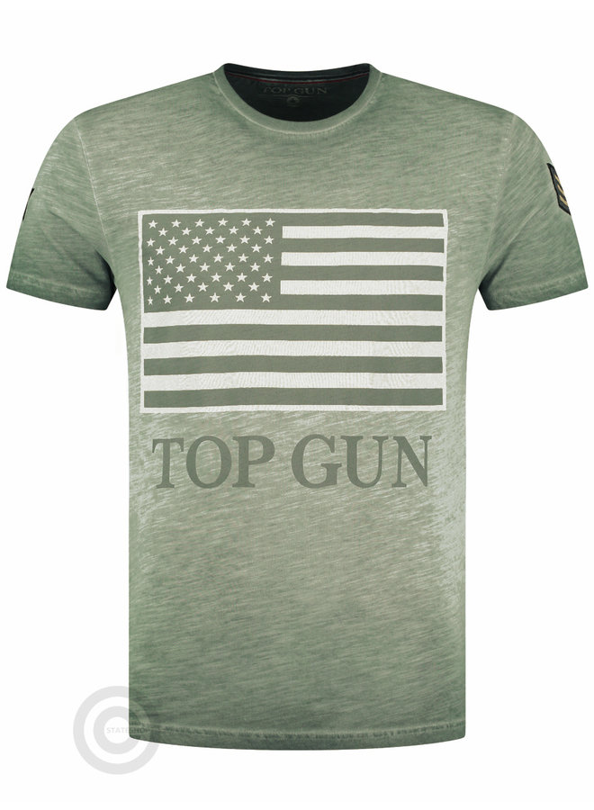 Top Gun T-Shirt, Rundhals Baumwolle "US Vintage Flag" Army