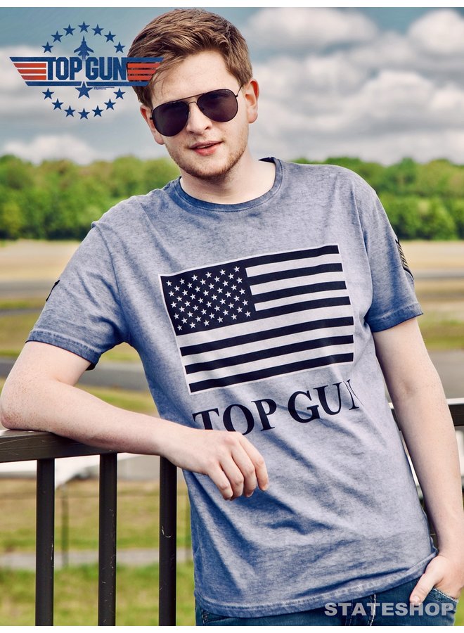 T-shirt Top Gun, col rond en coton "US Flag" bleu