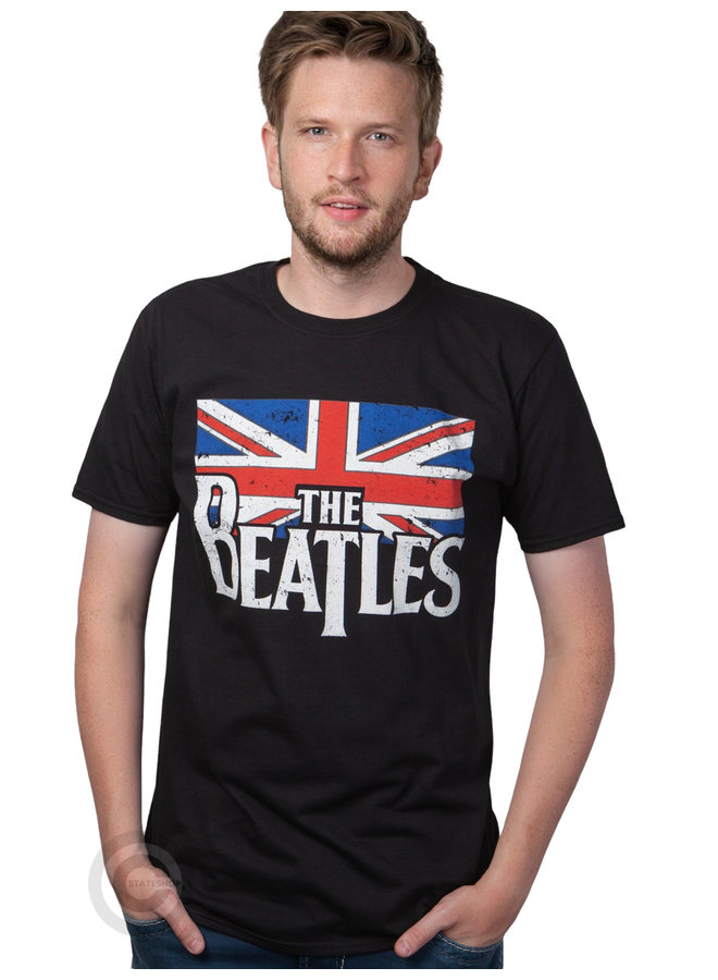 Rockstarz T-shirt Beatles "Vintage Flag" zwart