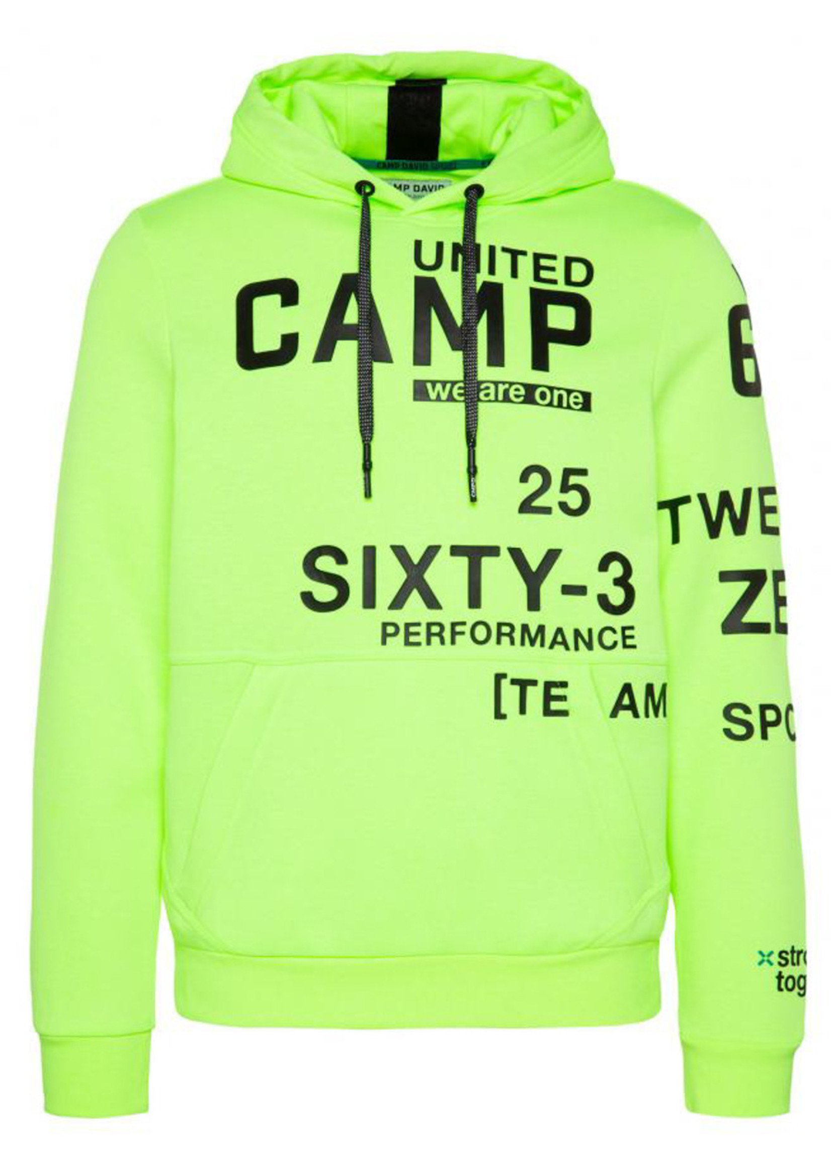 Camp David  Camp David, sweatshirt met capuchon en rubberen logoprints. Neon Geel