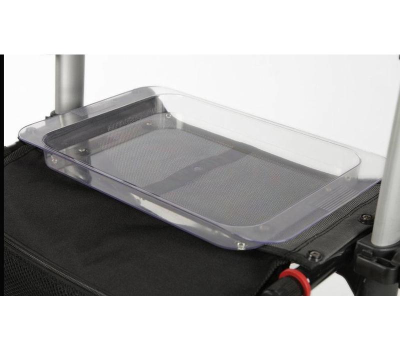 Serving tray to use on top of a rollator