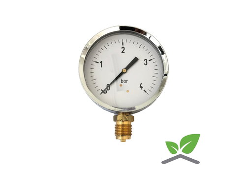Manometer 0...4 Bar; kast 100 mm aansluiting 1/2" onder 