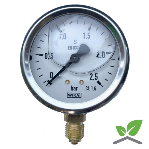 Manometer 0...2,5 Bar; kast 60 mm aansluiting 1/4" onder Glycerine gevuld 