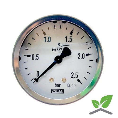 Manometer 0...2,5 Bar; kast 60 mm aansluiting 1/4" achter Glycerine gevuld 