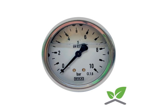 Manometer 0...10 Bar; kast 60 mm aansluiting 1/4" achter  Glycerine gevuld 