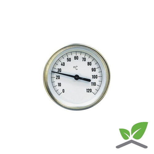 Wijzerthermometer kast 80 mm insteek 63 mm met dompelbuis 1/2" 0...+120 gr. C 