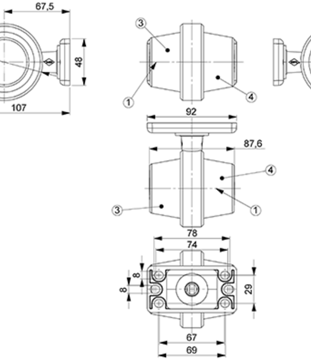 LED lampe pendentif ambre | tige courte | lentille transparente | 12-24v | MB-1010A