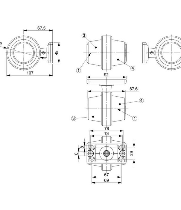 Lampe suspendue LED tige courte | lentille claire | 12-24v | MB-1010RA