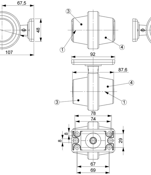 LED lampe de position suédoise | tige courte | lentille mate | 12-24v | MB-1020RW