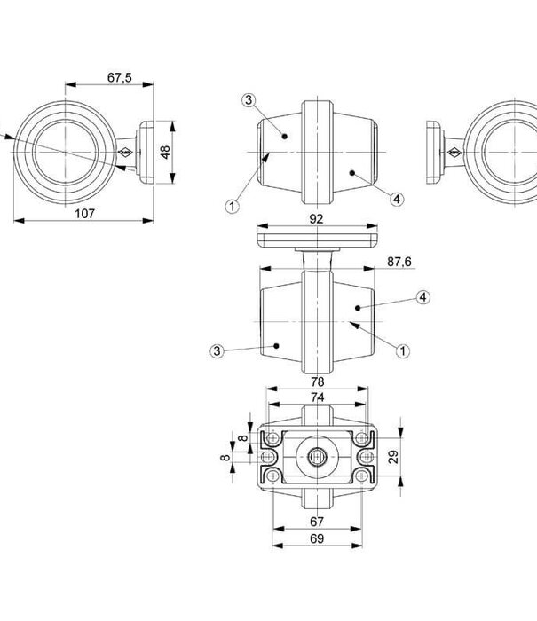 Lampe à suspension LED | tige courte | lentille mate | 12-24 V | MB-1020RA