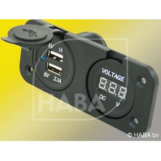 HABA Inbouw 2x USB lader + voltmeter