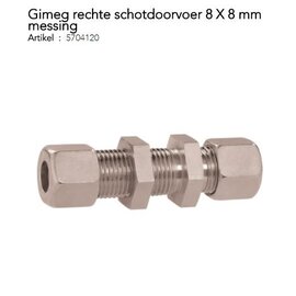Schotkoppeling recht 8 x 8 mm messing