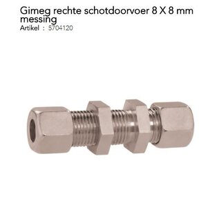 Schotkoppeling recht 8 x 8 mm messing