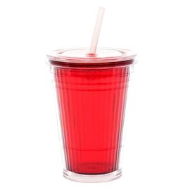 Gimex Drinkbeker met rietje. Kleur rood.