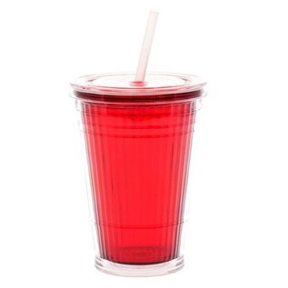 Gimex Drinkbeker met rietje. Kleur rood.