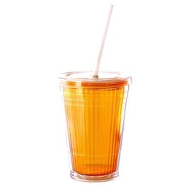 Gimex Drinkbeker met rietje. Kleur oranje