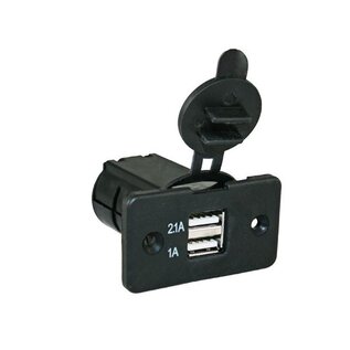 12 Volt USB lader inbouw, USB 1x 2.1A + 1x 1A.