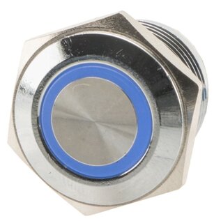 Drukschakelaar On-Off 12V blauwe LED M16 IP65