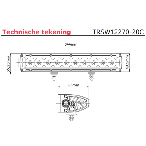 TRALERT® LED bar | 100 watt 9960 lumen | 9-30V | 40cm. cable | Deutsch connector