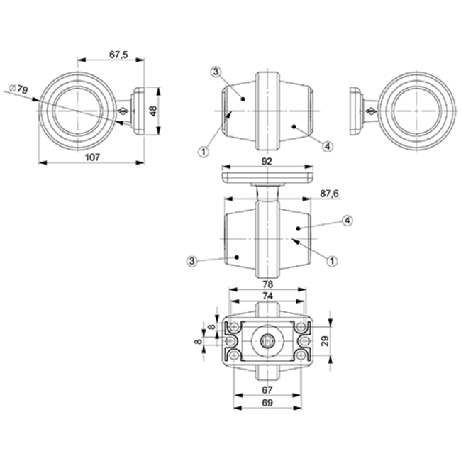 LED hanglamp amber | korte steel | heldere lens | 12-24v | MB-1010A