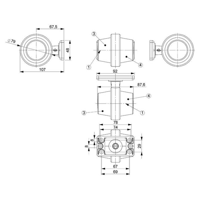 Lampe suspendue LED tige courte | lentille claire | 12-24v | MB-1010RA