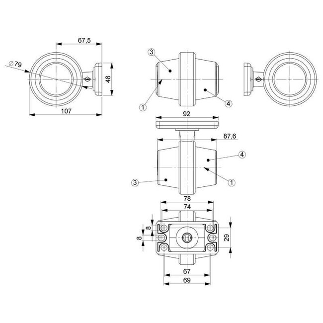 Lámpara colgante LED | tallo corto | lente mate | 12-24v | MB-1020RA