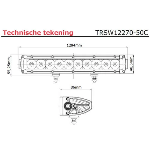 Barra LED Tralert | 250 vatios | 24.900 lúmenes | 9-30V | 40 cm de cable | Conector Deutsch | TRSW12270-50C