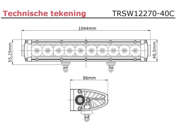 Tralert LED bar | 200 vatios | 19200 lumen | 9-30v | 40cm. kabel | Conector Deutsch | TRSW12270-40C