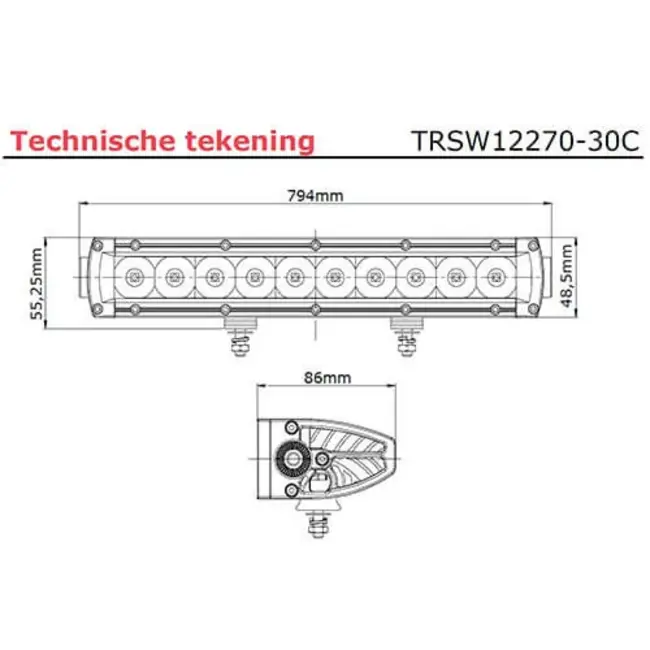 Tralert LED bar | 150 watt | 14940 lumen | 9-30v | 40cm. kabel | Deutsch connector | TRSW12270-30C
