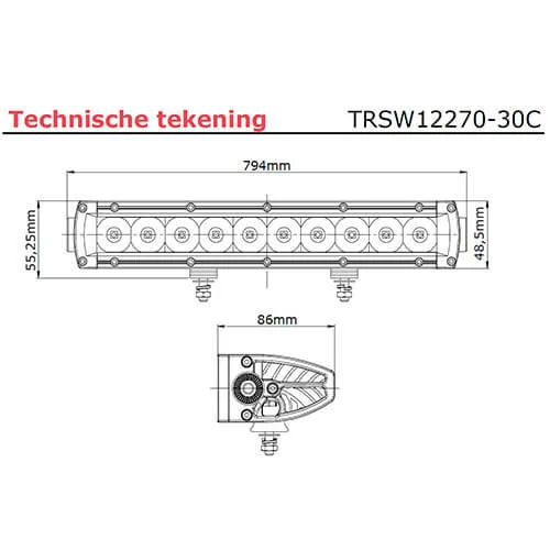 Tralert LED bar | 150 vatios | 14940 lumen | 9-30v | 40cm. kabel | Conector Deutsch | TRSW12270-30C