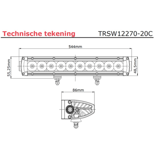 Tralert LED bar | 100 watt | 9960 lumen | 9-30V | 40cm kabel | Deutsch connector | TRSW12270-20C