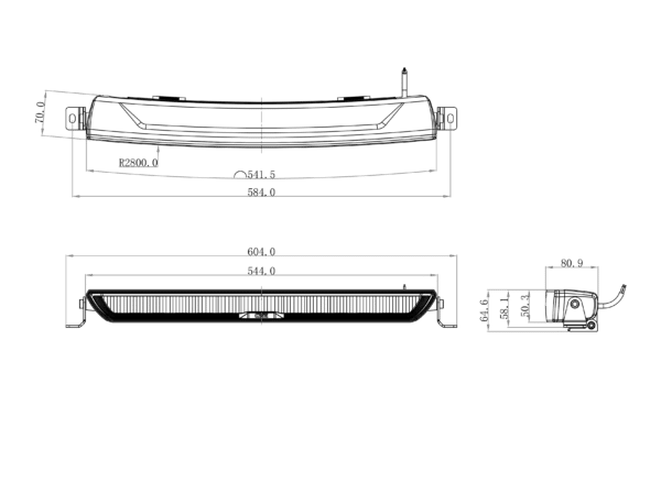 OZZ WB1 R65 Work light bar with built-in warning light